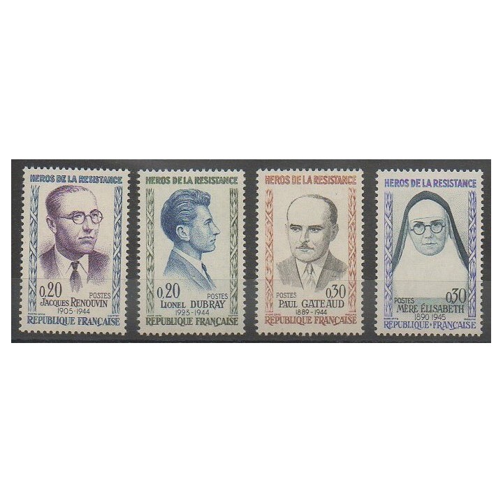 Timbres - France - Poste - 1961 - No 1288/1291 - Célébrités - Seconde Guerre Mondiale