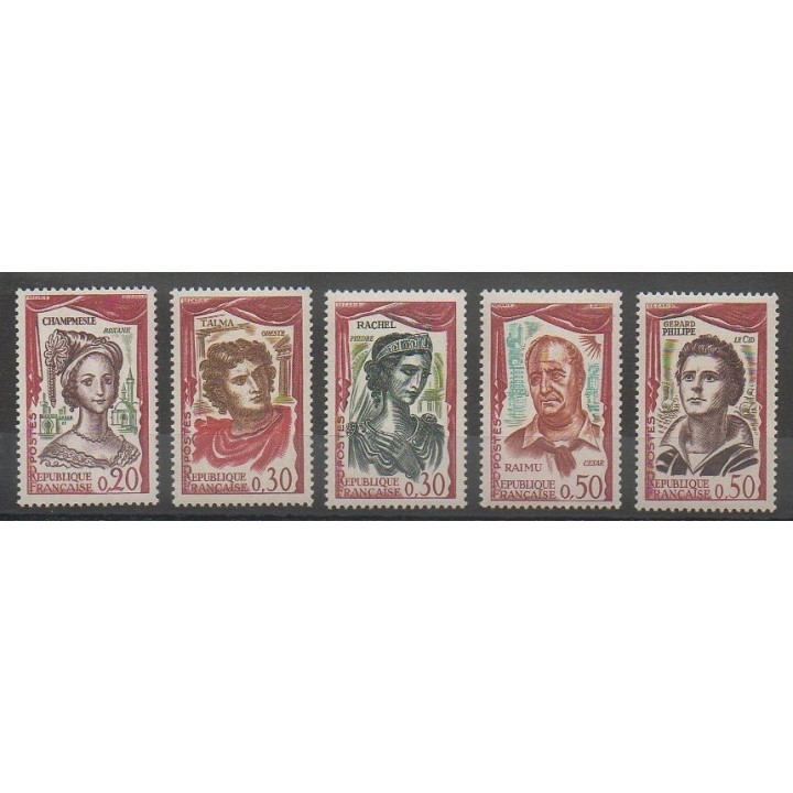 Stamps - France - Poste - 1961 - Nb 1301/1305 - Cinema