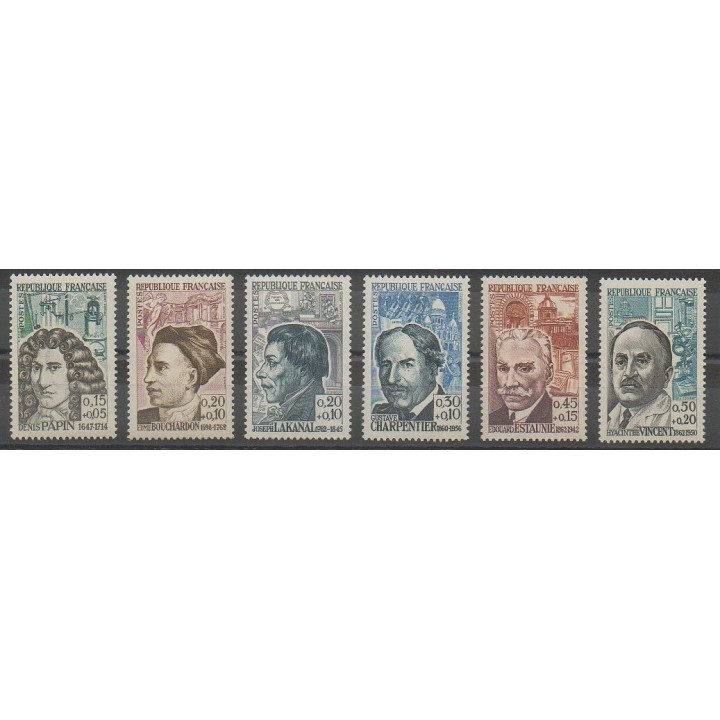 Stamps - France - Poste - 1962 - Nb 1345/1350 - Celebrities