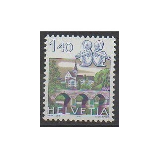 Timbres - Suisse - 1986 - No 1242 - Horoscope - Ponts - Églises