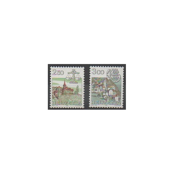 Timbres - Suisse - 1985 - No 1217/1218 - Horoscope - Églises