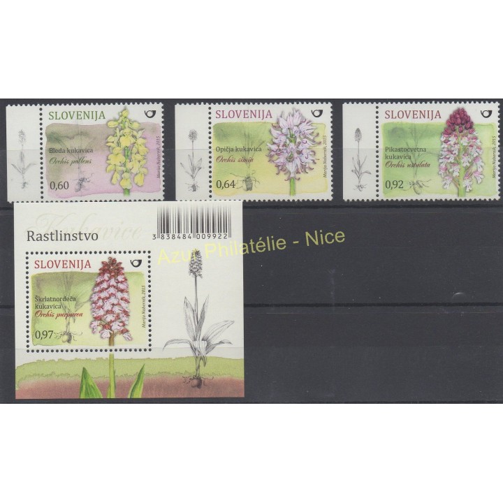 Timbres - Thème orchidées - Slovénie - 2015 - No 953/957 - BF 79