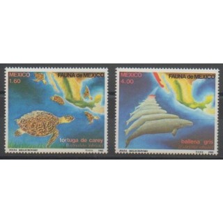 Timbres - Mexique - 1982 - No 978/979 - Reptiles - Animaux marins
