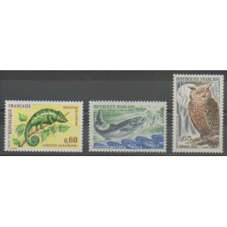 Stamps - France - Poste - 1971 - Nb 1692/1694 - Reptils - Sea animals - Birds