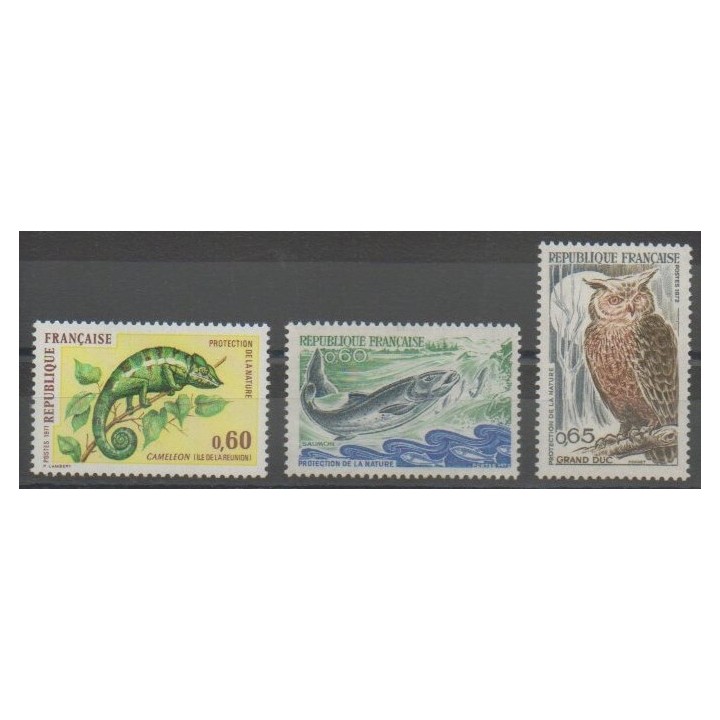 Stamps - France - Poste - 1971 - Nb 1692/1694 - Reptils - Sea animals - Birds