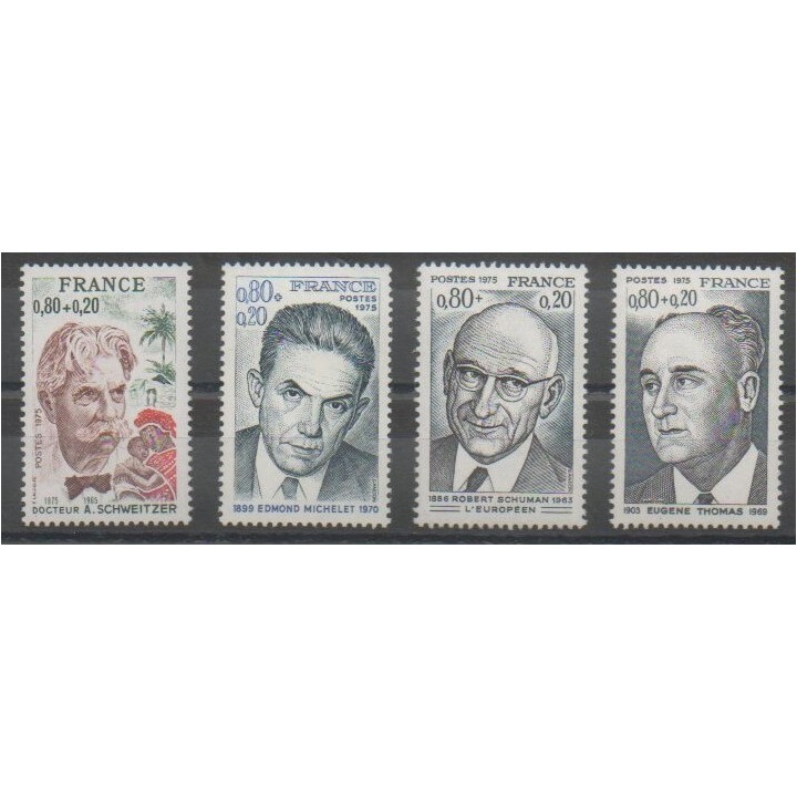 Stamps - France - Poste - 1974 - Nb 1824/1827 - Celebrities