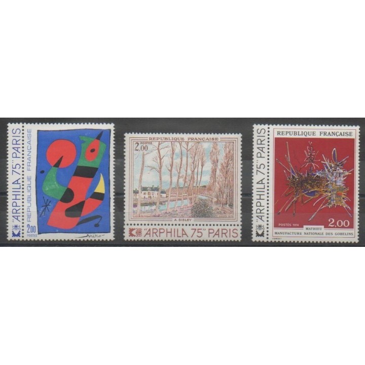 Timbres - France - Poste - 1974 - No 1811/1813 - Peinture - Exposition