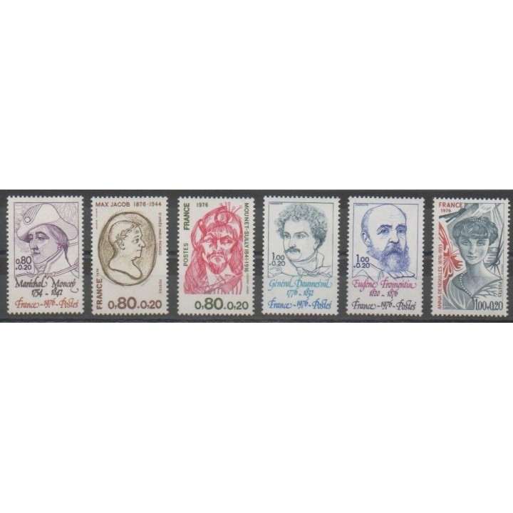 Stamps - France - Poste - 1976 - Nb 1880/1882 - 1896/1898 - Celebrities