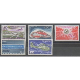 Stamps - France - Poste - 1974 - Nb 1787 - 1802/1805 - Helicopters - Trains - Planes