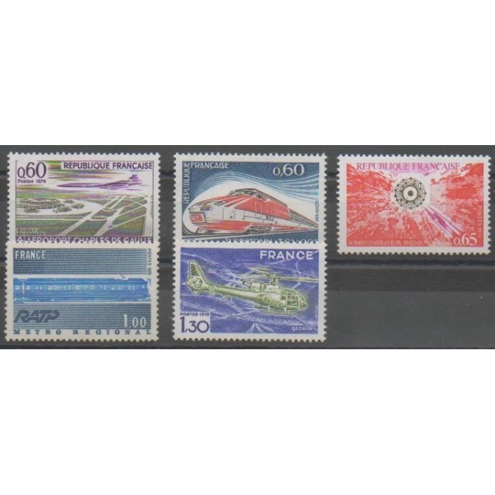 Stamps - France - Poste - 1974 - Nb 1787 - 1802/1805 - Helicopters - Trains - Planes