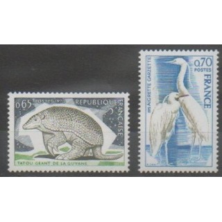 Timbres - France - Poste - 1974 - No 1819/1820 - Oiseaux - Mammifères
