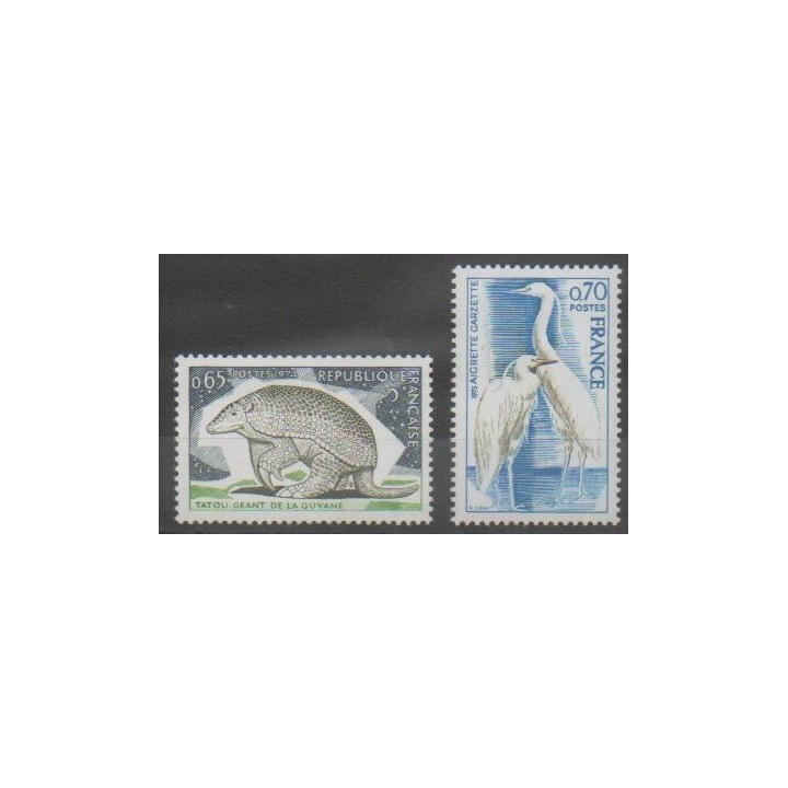 Stamps - France - Poste - 1974 - Nb 1819/1820 - Birds - Mamals