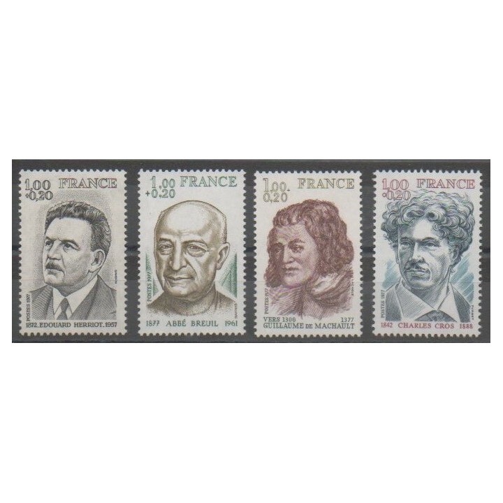 Timbres - France - Poste - 1977 - No 1953/1956 - Célébrités