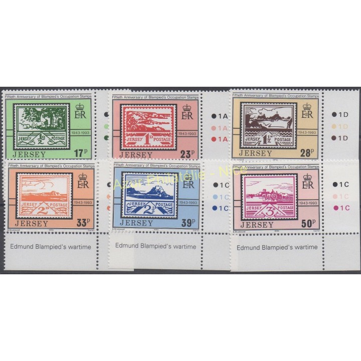 Timbres - Thème timbres sur timbres - Jersey - 1993 - No 617/622