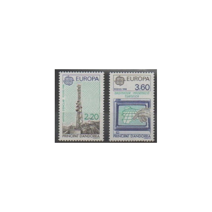 Timbres - Andorre - 1988 - No 369/370 - Télécommunications - Europa