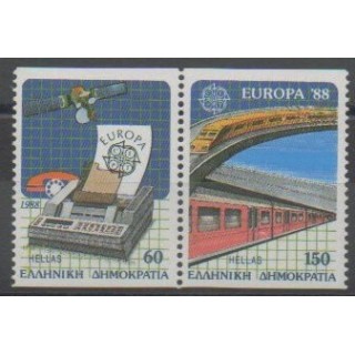 Timbres - Grèce - 1988 - No 1667a - Chemins de fer - Télécommunications - Europa