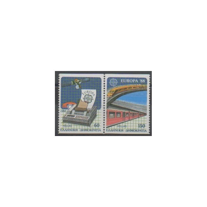 Timbres - Grèce - 1988 - No 1667a - Chemins de fer - Télécommunications - Europa
