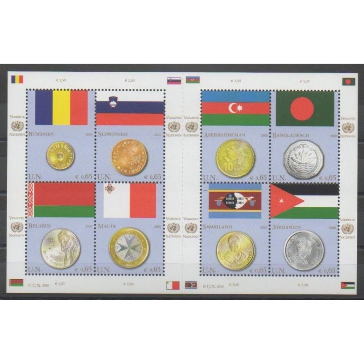 Stamps - United Nations (UN - Vienna) - 2010 - Nb 641/648 - Flags - Coins, Banknotes Or Medals