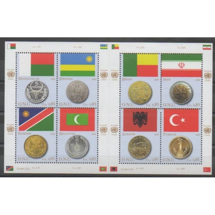 Timbres - Nations Unies (ONU - Genève) - 2008 - No 602/609 - Drapeaux - Monnaies, billets ou médailles