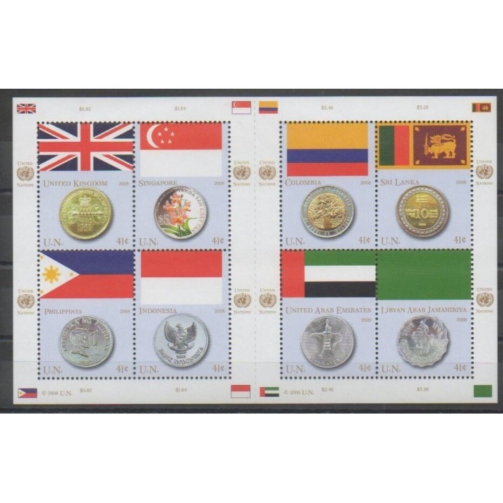 Timbres - Nations Unies (ONU - New-York) - 2008 - No 1061/1068 - Drapeaux - Monnaies, billets ou médailles