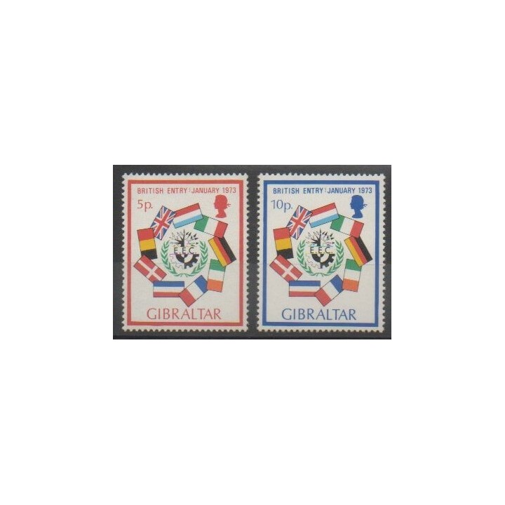 Timbres - Gibraltar - 1973 - No 292/293 - Drapeaux