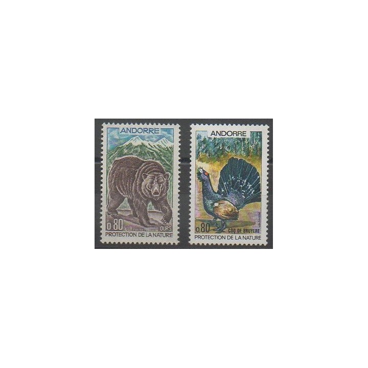Timbres - Andorre - 1971 - No 210/211 - Environnement - Mammifères - Oiseaux