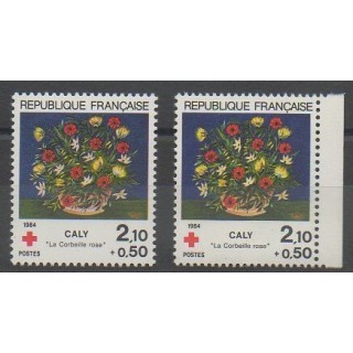 Timbres - France - Poste - 1984 - No 2345 - 2345a - Fleurs  - Santé ou Croix-Rouge