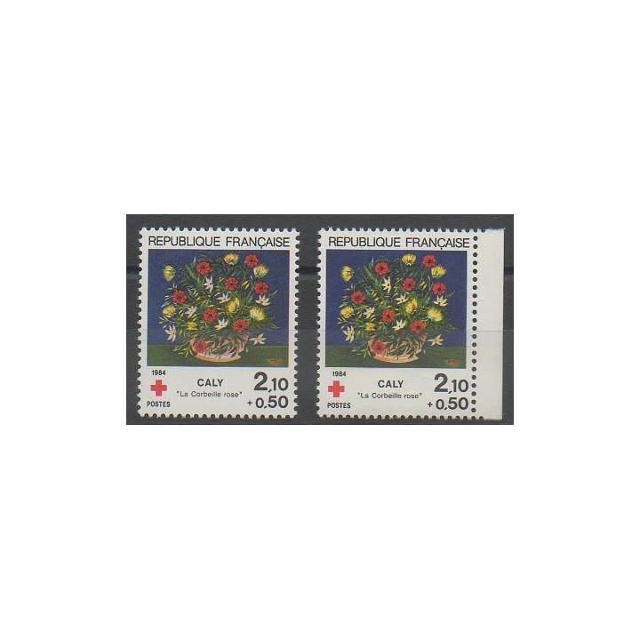 Timbres - France - Poste - 1984 - No 2345 - 2345a - Fleurs  - Santé ou Croix-Rouge