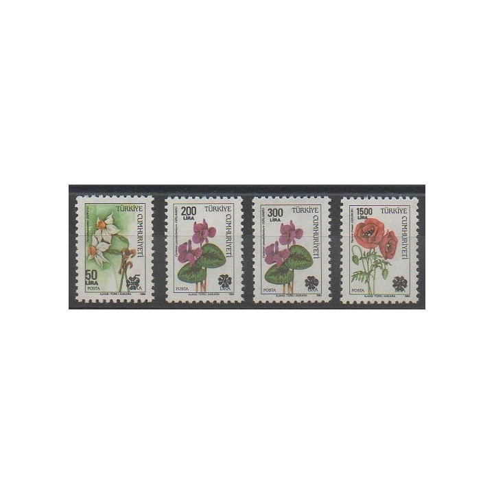 Timbres - Turquie - 1980 - No 2626 - 2628 - 2644/2645 - Orchidées - Roses