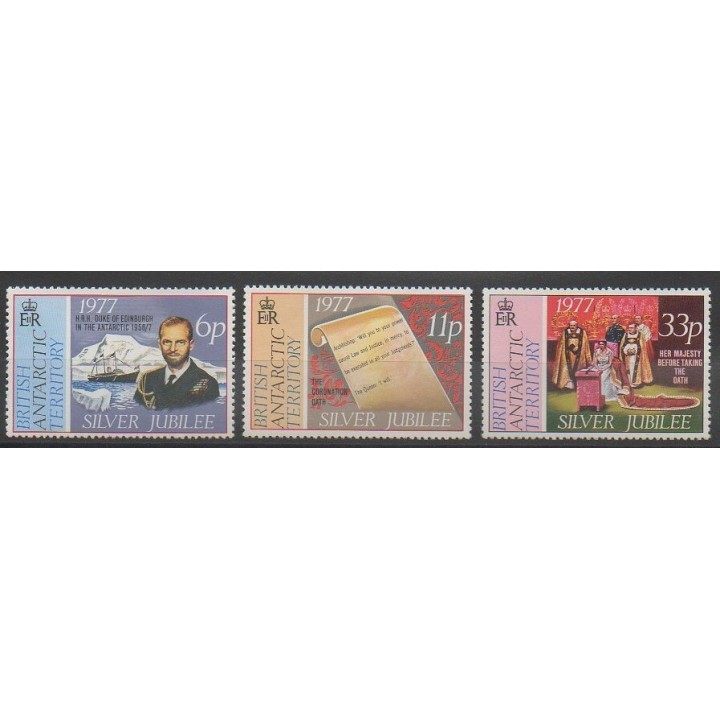 Timbres - Grande-Bretagne - Territoire antarctique - 1977 - No 68/70 - Royauté - Principauté