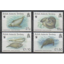 Grande-Bretagne - Territoire antarctique - 2009 - No 492/495 - Animaux marins - Mammifères - Espèces menacées - WWF