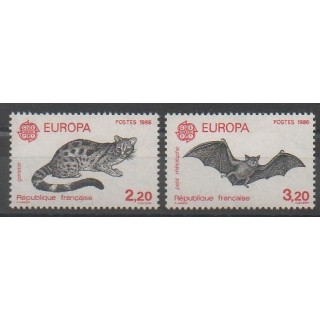 Timbres - France - Poste - 1986 - No 2416/2417 - Chats - Mammifères - Europa