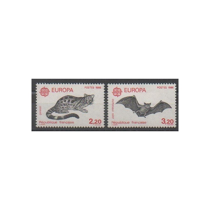 Stamps - France - Poste - 1986 - Nb 2416/2417 - Cats - Mamals - Europa