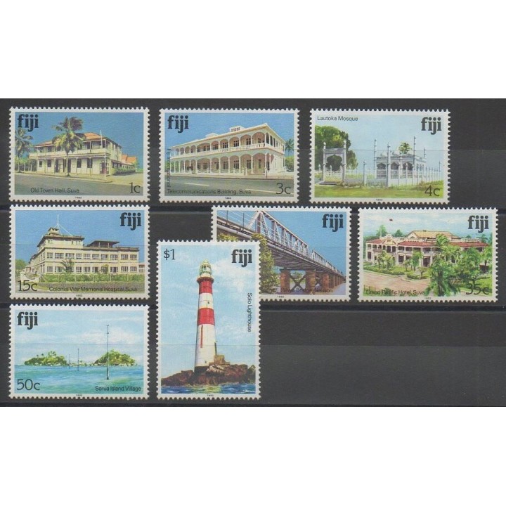 Timbres - Fidji - 1992 - No 689/696 - Monuments - Phares - Ponts