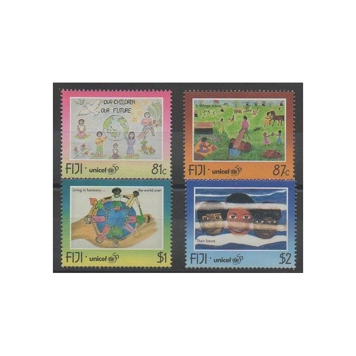 Timbres - Fidji - 1996 - No 791/794 - Enfance - Dessins d'enfants
