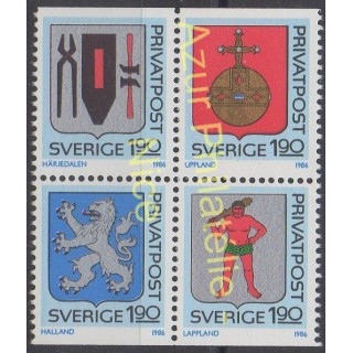 Timbres - Thème armoiries - Suède - 1986 - No 1368/1371