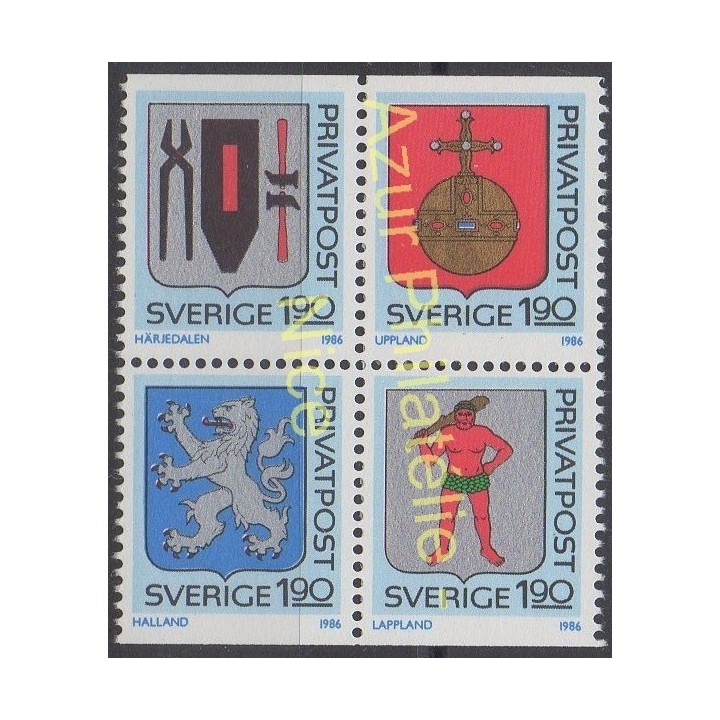 Timbres - Thème armoiries - Suède - 1986 - No 1368/1371