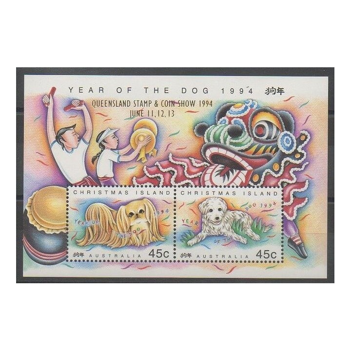 Timbres - Christmas (Iles) - 1994 - No BF15 - Chiens - Exposition