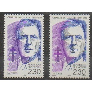 Timbres - France - Poste - 1990 - No 2634/2634a - De Gaulle