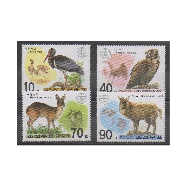 Timbres - Corée du Nord - 2001 - No 3117/3120 - Oiseaux - Mammifères