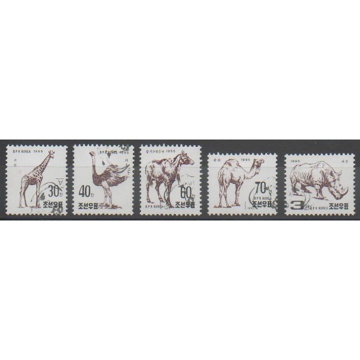 Timbres - Corée du Nord - 1995 - No 2608/2612 - Mammifères - Oblitéré