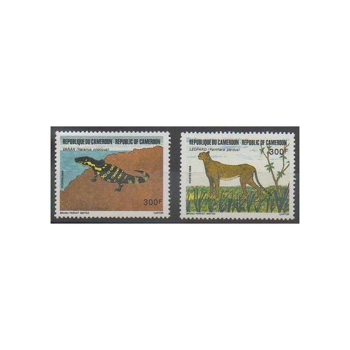 Timbres - Cameroun - 1986 - No 797/798 - Reptiles - Mammifères - Espèces menacées - WWF
