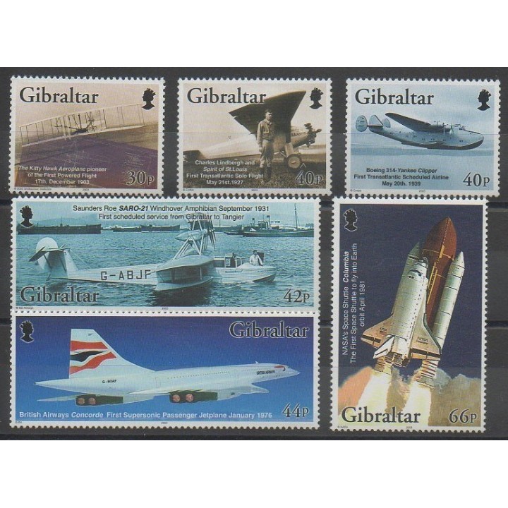 Timbres - Gibraltar - 2003 - No 1037/1042 - Aviation