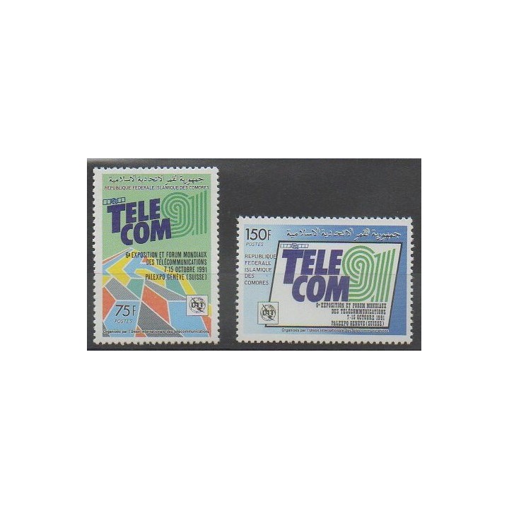 Timbres - Comores - 1990 - No 512A/512B - Télécommunications
