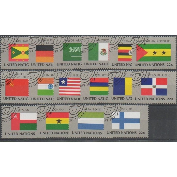 Timbres - Nations Unies (ONU - New-York) - 1985 - No 440/455 - Drapeaux - Oblitéré