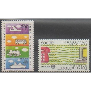 Timbres - Turquie - 1988 - No 2557/2558 - Transports  - Télécommunications - Europa