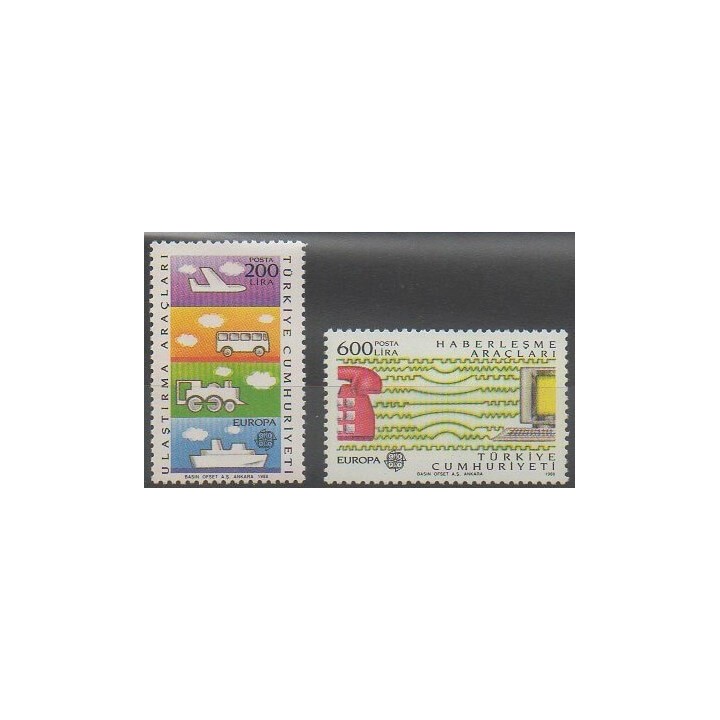 Timbres - Turquie - 1988 - No 2557/2558 - Transports  - Télécommunications - Europa