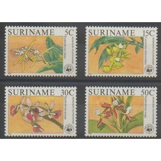 Timbres - Surinam - 1986 - No 1034/1037 - Orchidées - Espèces menacées - WWF