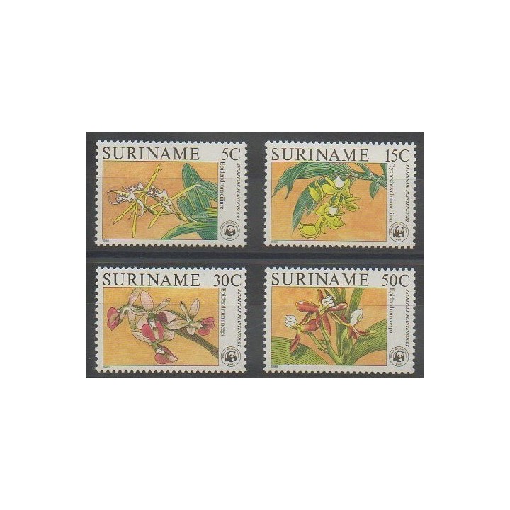 Stamps - Suriname - 1986 - Nb 1034/1037 - Orchids - Endangered species - WWF