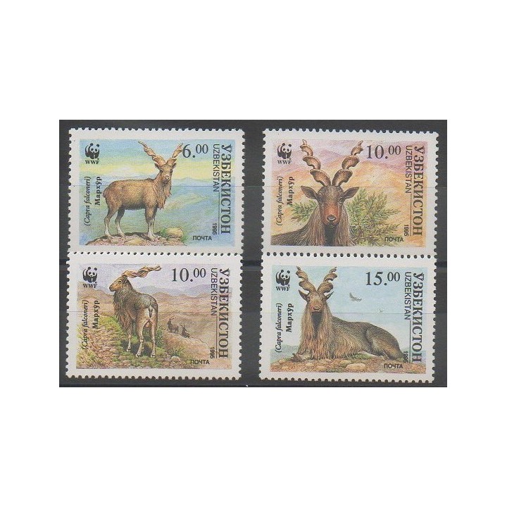 Timbres - Ouzbékistan - 1995 - No 61AA/61AD - Mammifères - Espèces menacées - WWF